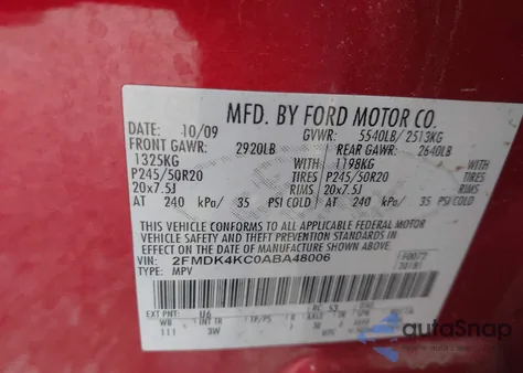 2010 Ford Edge Limited from USA, damaged, VIN 2FMDK4KC0ABA48006